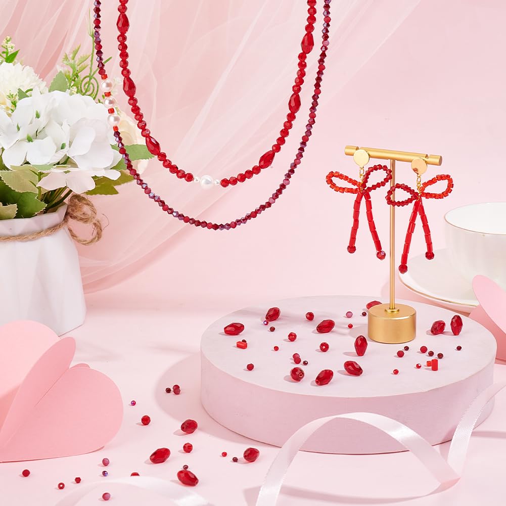 PH PandaHall Bastelperlen Set – über 1000 Rote Glasperlen, Inkl. Faden & Nadeln, Für DIY Schmuck