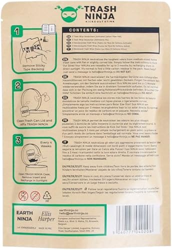 Vista 15 de Trash Ninja - Desodorizador y eliminador de olores (paquete de 2) para botes de basura de interiores de hasta 10 galones, fabricado con carbón