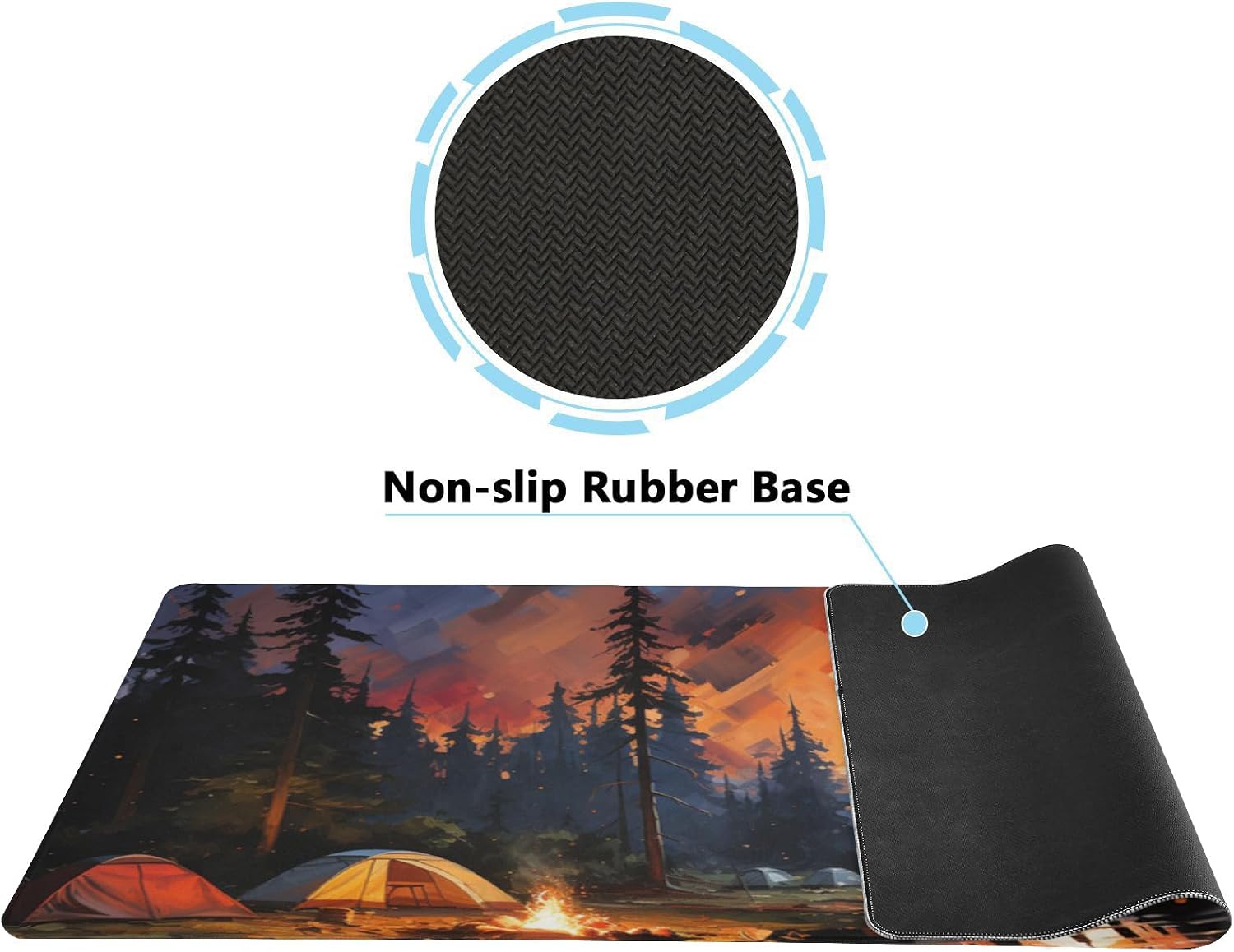 Durable Camping Ground Design Mouse Pad 35.5 x 16 Inch with Non-Slip Base, Waterproof, Comfortable for Extended Gaming