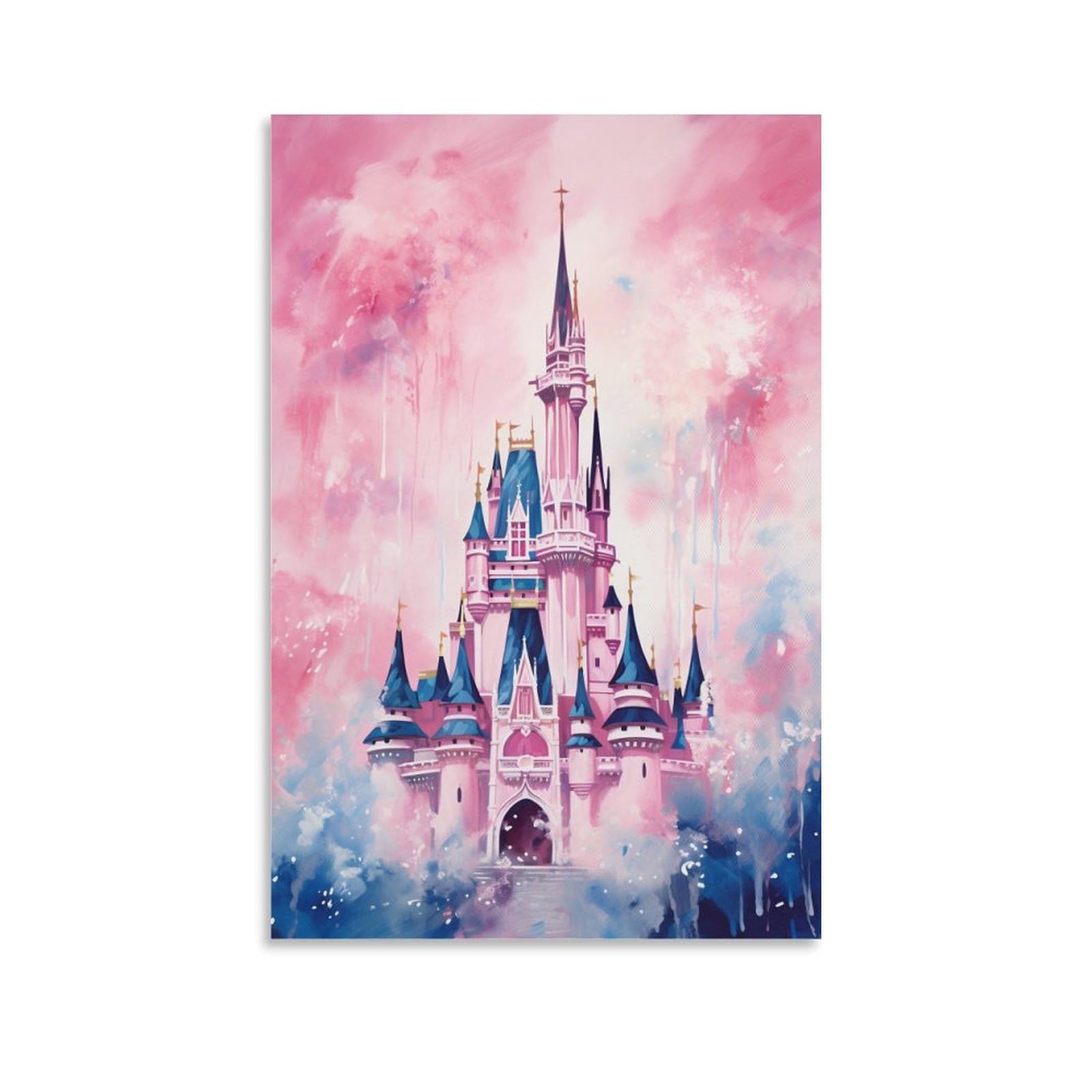 FOCCAR Romantic Castle Canvas Wall Art Watercolor Dreamy Modern Castle Posters Wall Decor Painting Art for Home Room Artwork