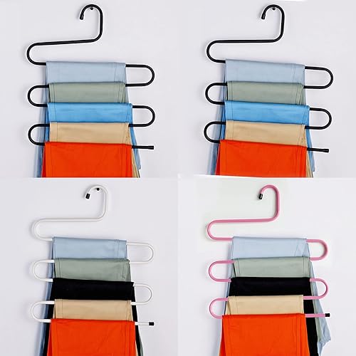 Miniatura 8 de Space Saving Pants Multifunctional Pants Rack Hanger 5 Tier Antiskid S Shape 20KG Load Bearing Pants Hangers Space Saving for Wardrobe(Brown)