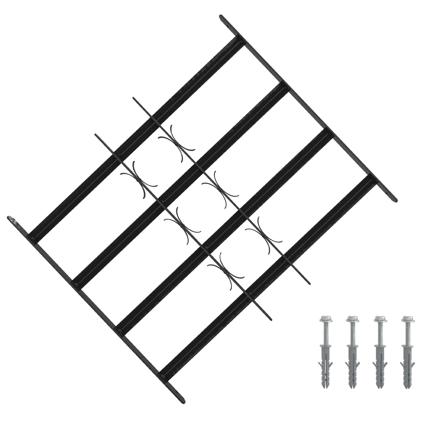 Juego de 3 barreras de seguridad para ventanas de acero galvanizado, color negro, 4 barras transversales, anchura ajustable de 43 a 74 cm, montaje horizontal, para claraboyas y ventanas de
