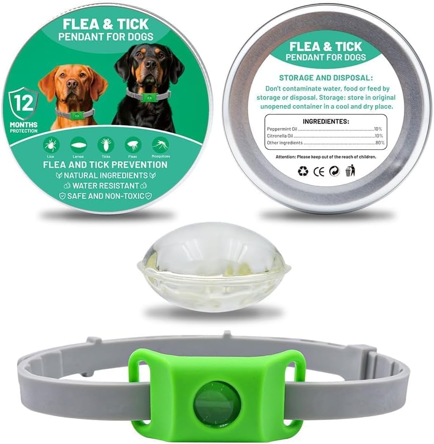 Aquality Pets Natural Pesticide Collar, Flea and Tick Repellent Pendant for Dogs 2026 New (Green)
