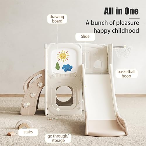 Miniatura 3 de Juego de tobogán para niños pequeños, parque infantil de interior con escalador para niños pequeños de 1 a 3 años, aro de baloncesto, mesa de