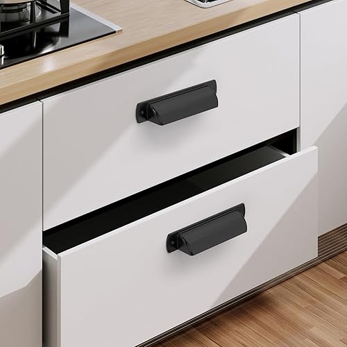 Miniatura 3 de Paquete de 10 tiradores de taza de gabinete negro mate de 3 pulgadas, manijas de gabinete de cocina, tiradores de taza para armarios, tiradores de