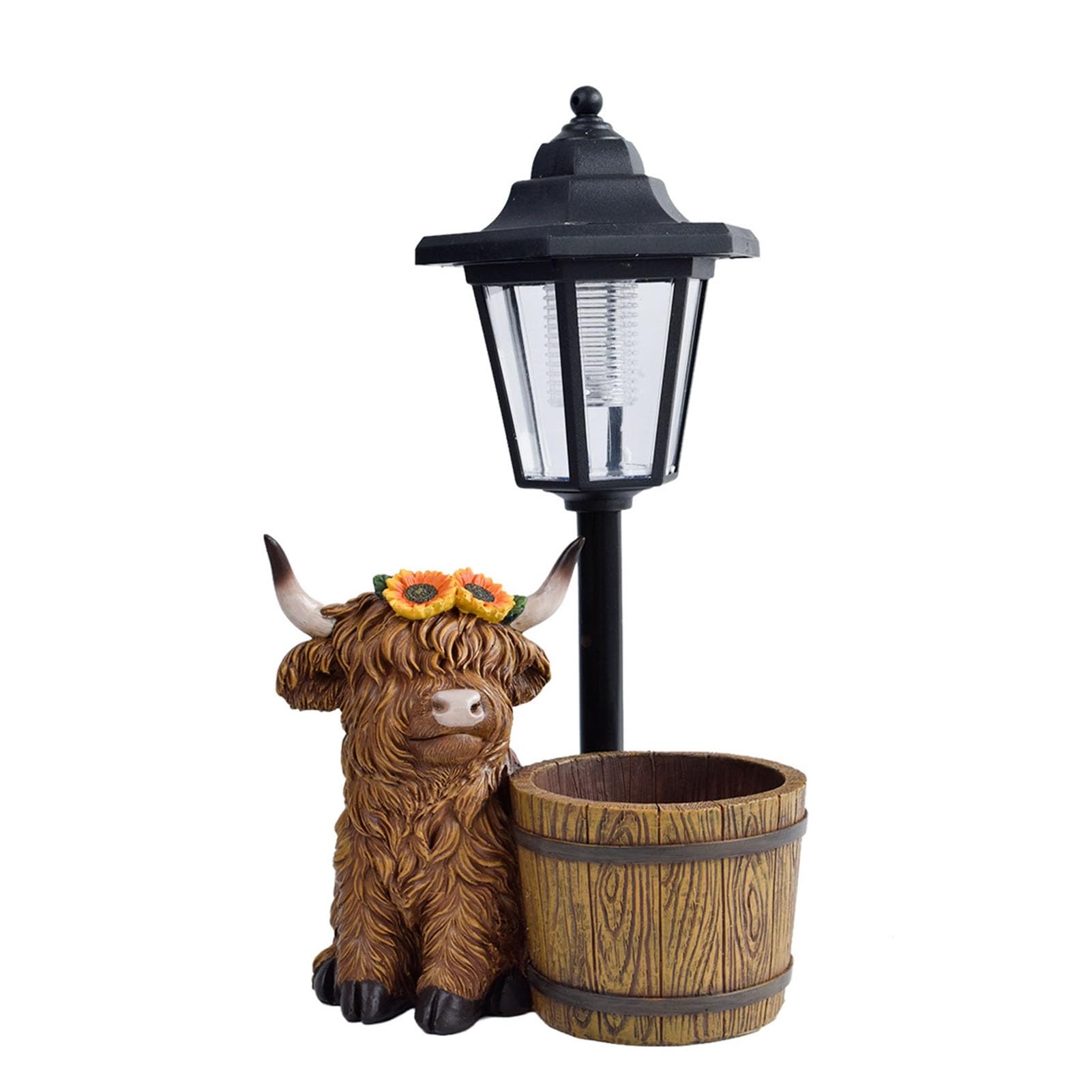 JOUFNING Highland Cow Garden Statues - Solar Lantern with Flowerpot Outdoor Decor, Highland Cow Figurines Art Sculptures, for Patio Lawn Backyard Yard Porch Ornaments, Gift