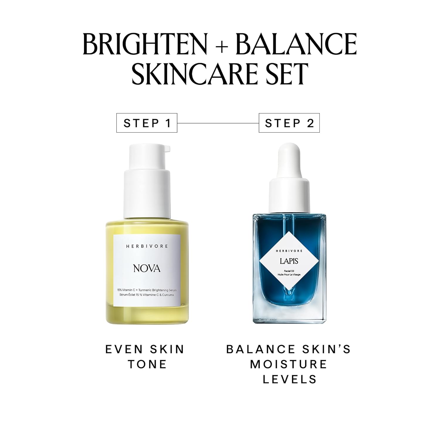 HERBIVORE Brighten + Balance Skincare Set | Nova 15% Vitamin C Brightening Serum + Lapis Blue Tansy Skin Balancing Face Oil - Image 2