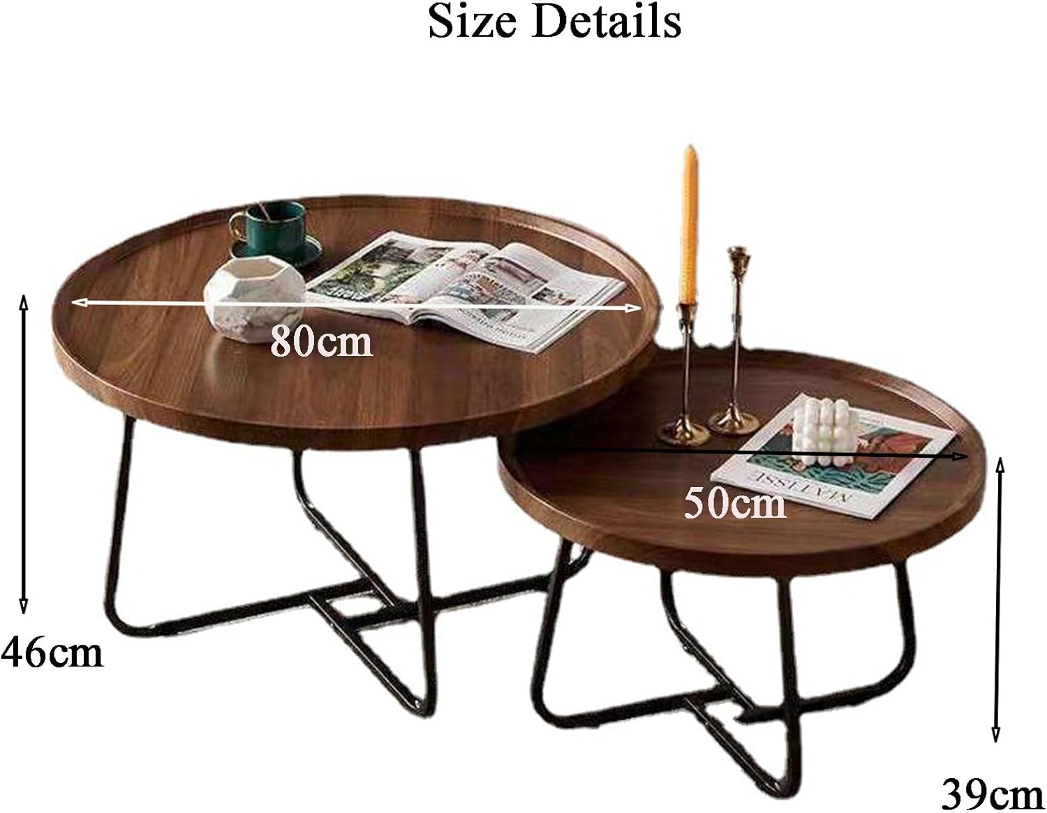 Small Living Room Coffee Table Simple Household Round Small Coffee Table Hotel Creative Sofa Side Table for Small Space,Metal Frame Home Office Bedroom Outdoor