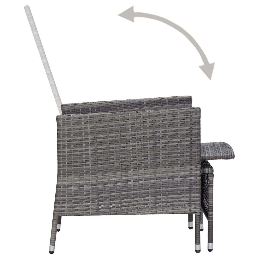 vidaXL Garten Liegestuhl mit Auflagen Gartenstuhl Relaxstuhl Sessel Sonnenliege Hochlehner Stuhl Gartensessel Gartenmöbel Poly Rattan Grau