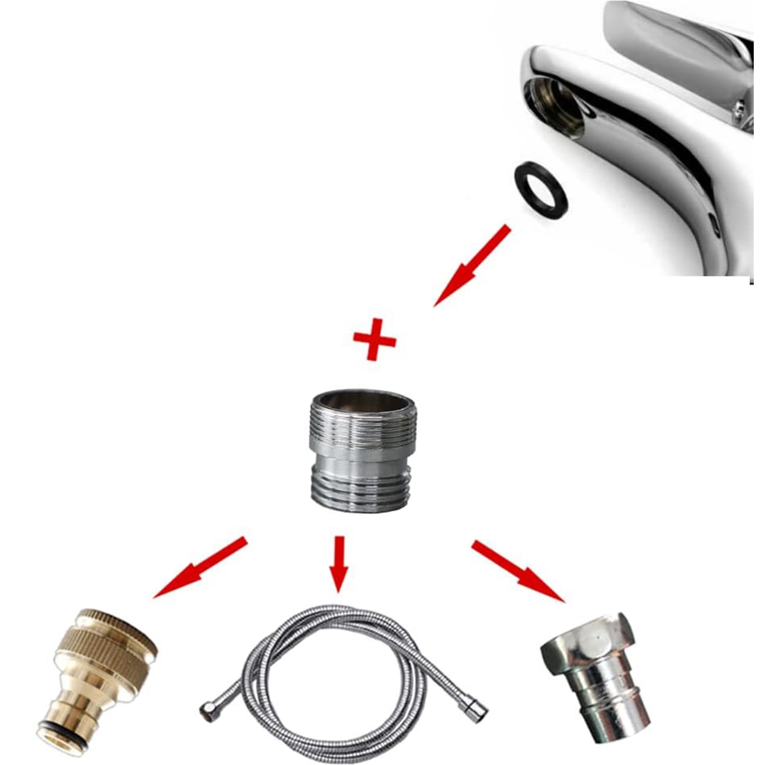 Confezione da 1 kit adattatore per rubinetto, convertitore filettato da M18 a M22 con guarnizione in gomma nera, adattatore per rubinetto dell'acqua per filtro e collegamento del tubo