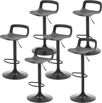 NOBPEINT NOB Contemporary Chrome Air Lift Adjustable Swivel Bar Stool 6 Pieces, Black