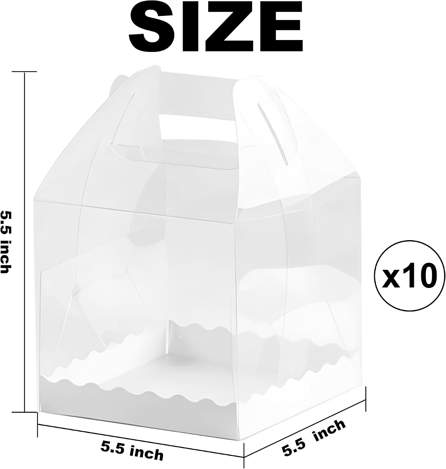 Clear Cake Boxes 10-Pack Transparent Cake Box with Handle 5.5x5.5 Inch Cupcake Candy Display Boxes for Cupcakes, Treats, Party Favors, Gift Packaging