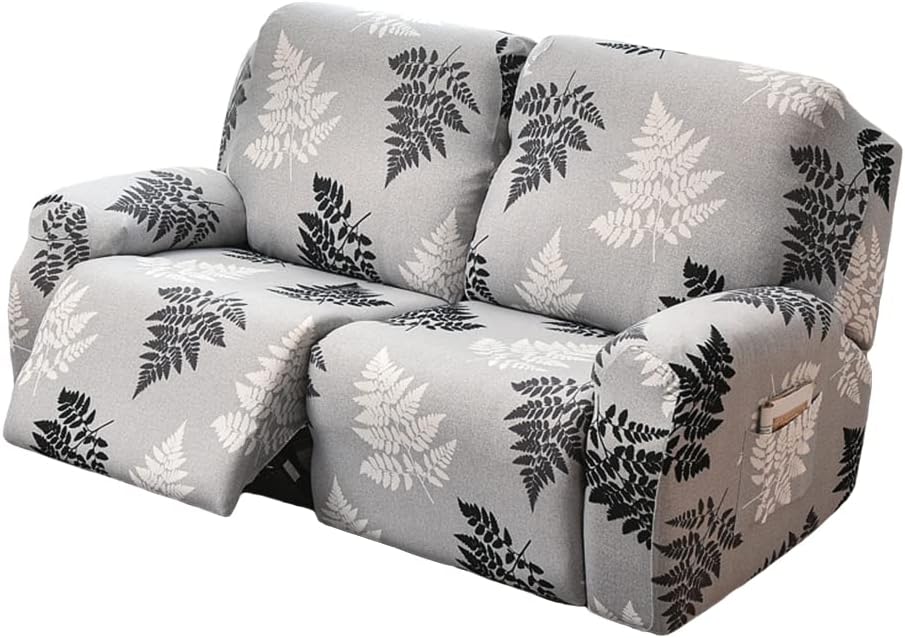 Stretch Loveseat Recliner Covers, 6-Piece Soft Spandex Recliner Slipcovers Printed Recliner Sofa Covers Furniture Protector with Pocket (Flower 01, Loveseat)