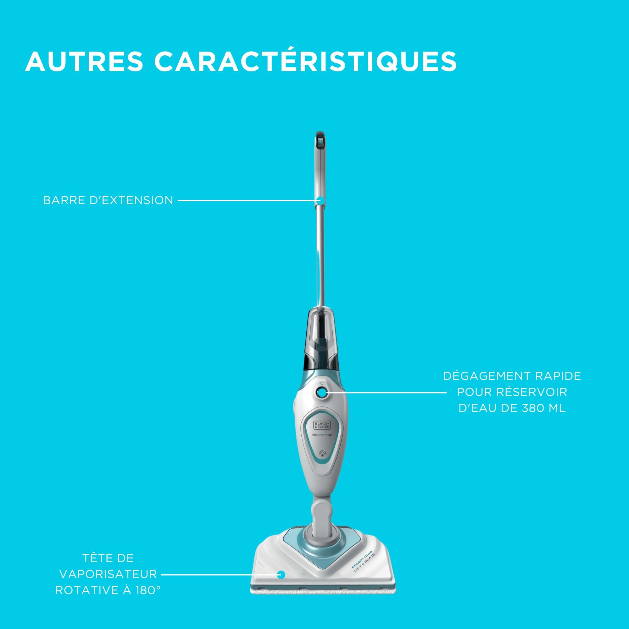 BLACK+DECKER Balai Vapeur 1600W avec 2 tampons, FSM1616-QS
