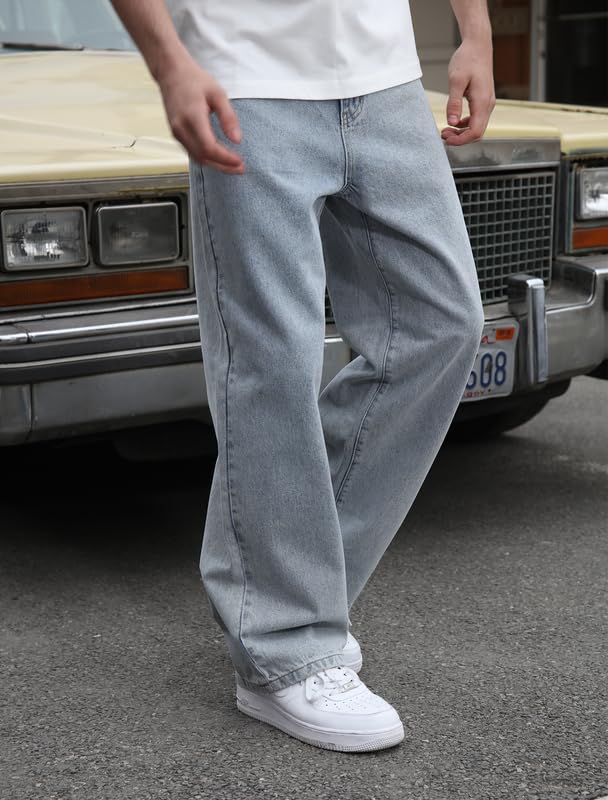 Mens Baggy Hip Hop Jeans Wide Leg Streetwear Jeans Loose Fit Y2K Skater Denim Pants2