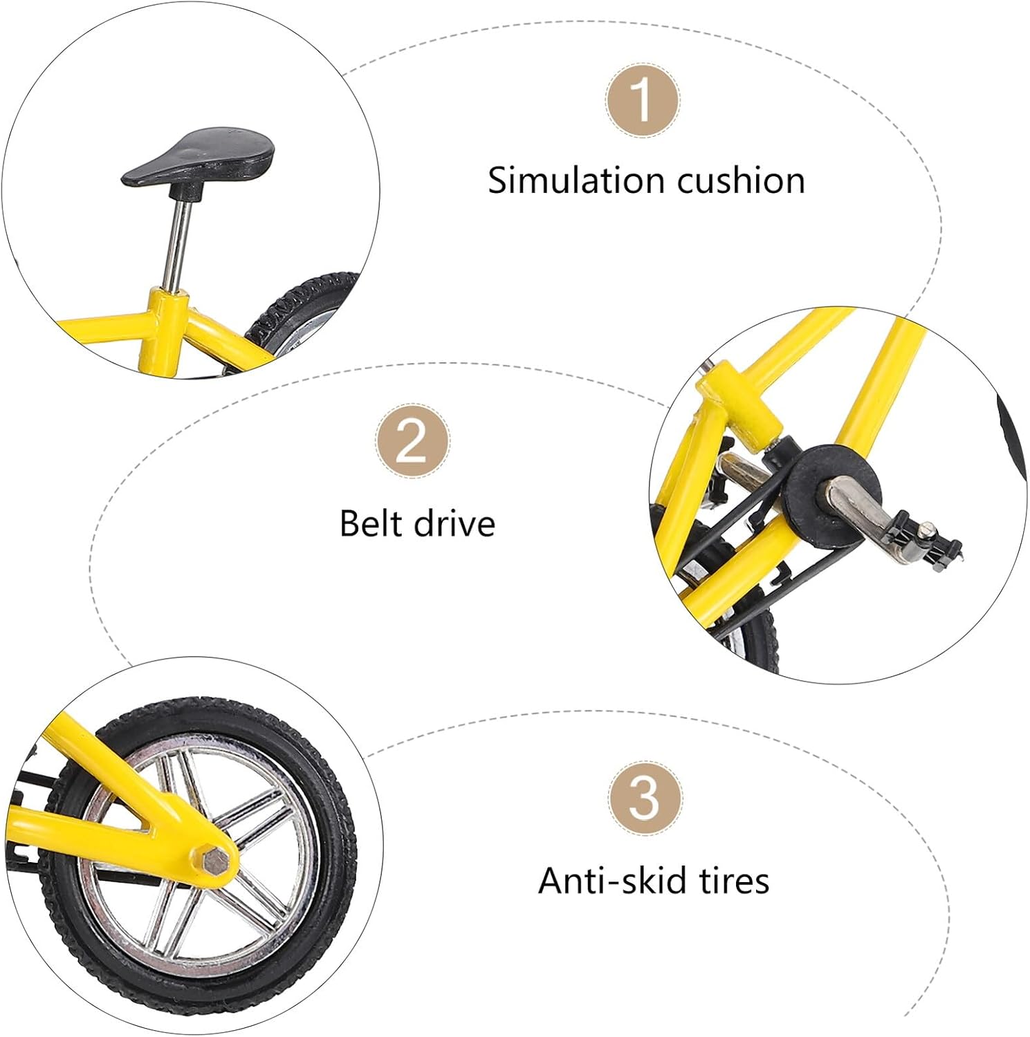 Toddmomy Mini Finger Bike Model with Movable Wheels and Stand Support | Yellow Alloy and Plastic Build, Simulation Design with Pedals, Desk Toy for Boys and Girls and Children