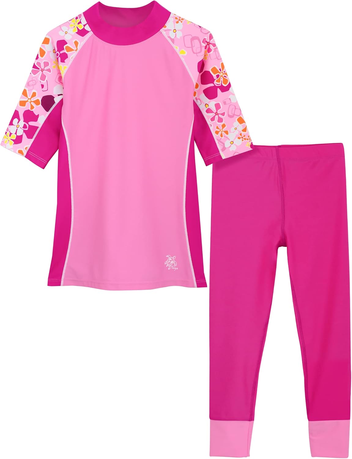 Tuga Girls Short Sleeve Rash Guard and Swim Legging Bathing Suit Set, UPF 50+