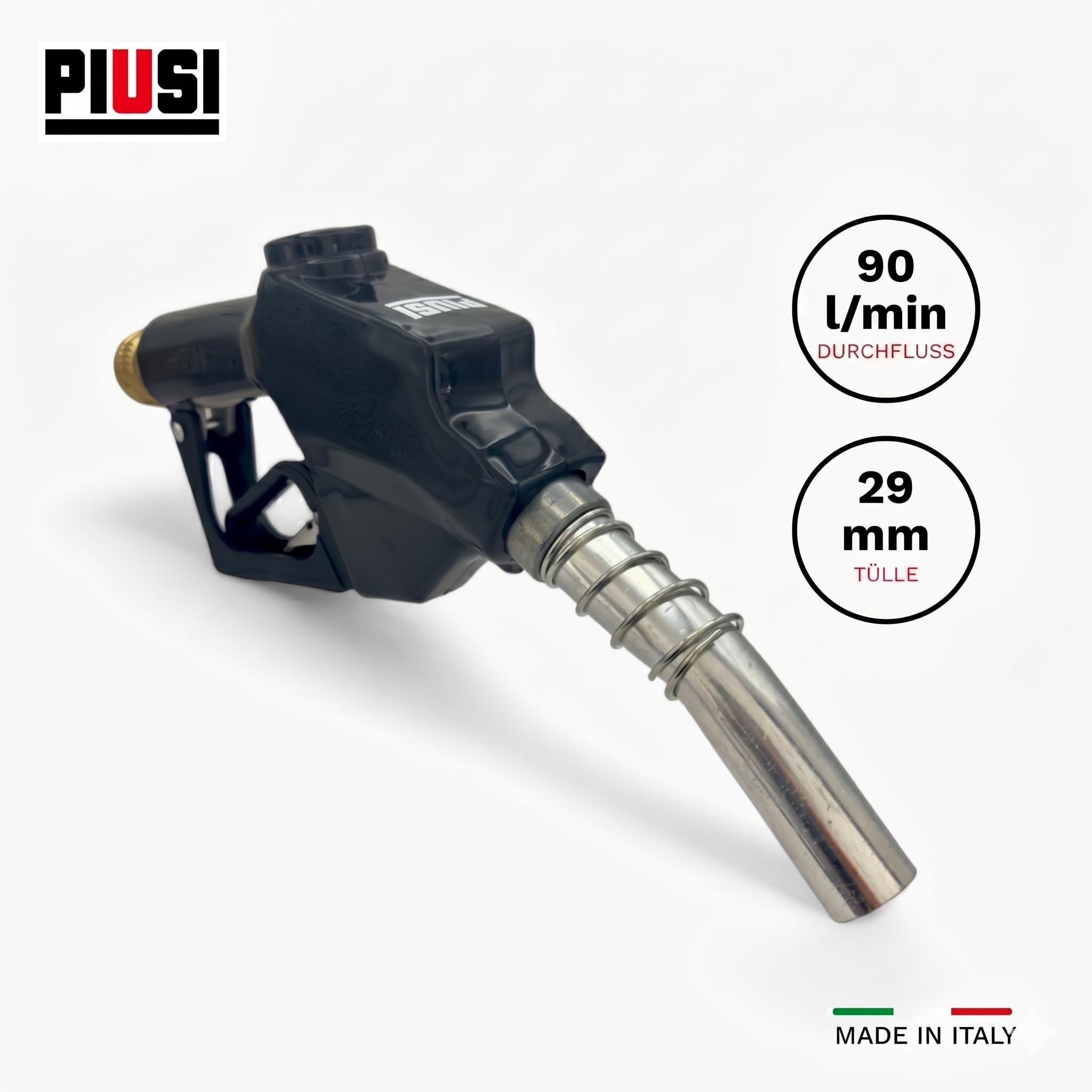 Piusi Kraftstoffdüse für Diesel, Benzin mit automatischer Abschaltung für Durchflussraten bis zu 90 L/Min, Geeignet für Maschinen-Einlassdüse von 29 mm, 1" BSP-Weiblicher Anschluss | A80 F00604030