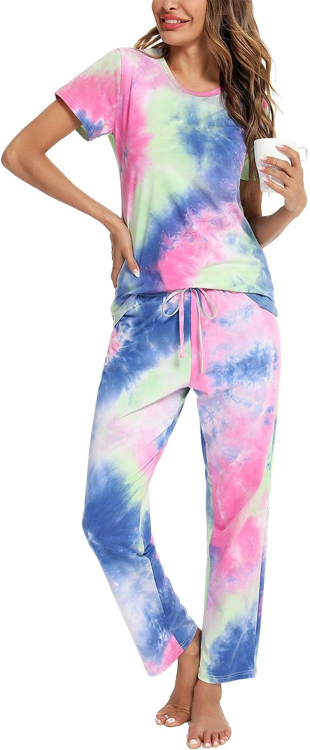 EISHOPEER Women's Cotton Pajama Set Cute Printed Short Sleeve Top & Long Pants Sleepwear Pjs Sets - Image 5