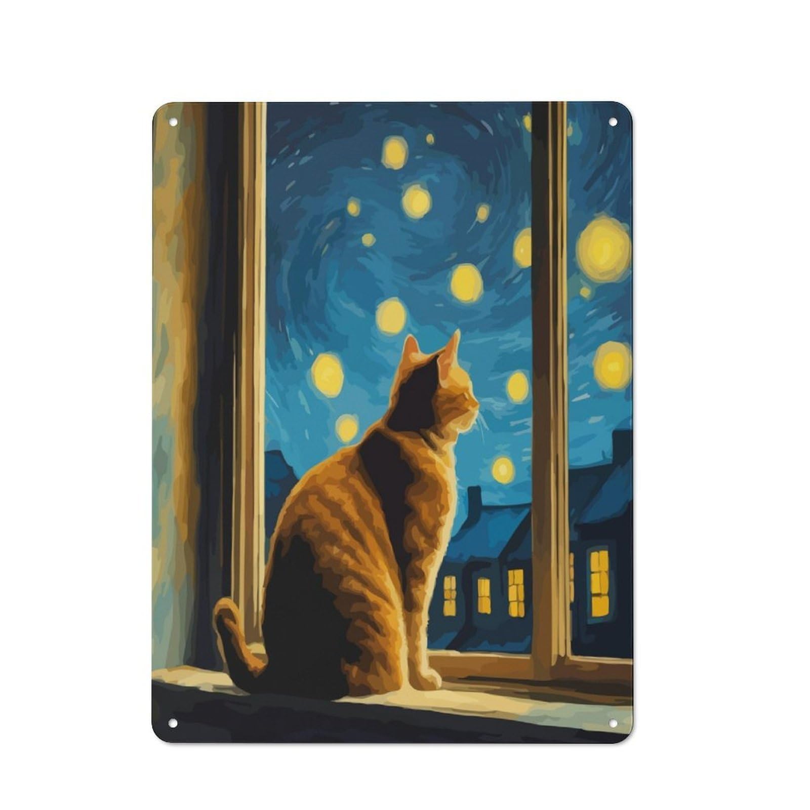 Junmoney Starry Night Cat-1 Starry Night Cat Industrial-Style Tin Sign 40X30cm For Pub Or Café, Suited To Pub Decor Enthusiasts