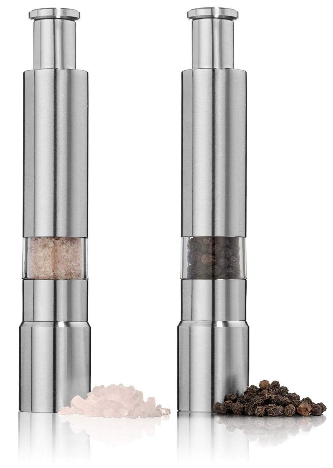 Salt Pepper Black Grinder Set Spice Grinders and Mill Shaker Thumb Press Stainless Steel Silver Miller Hand Crusher Machine with Stylish Design for Grinding Kitchen Pack of 1-image-41