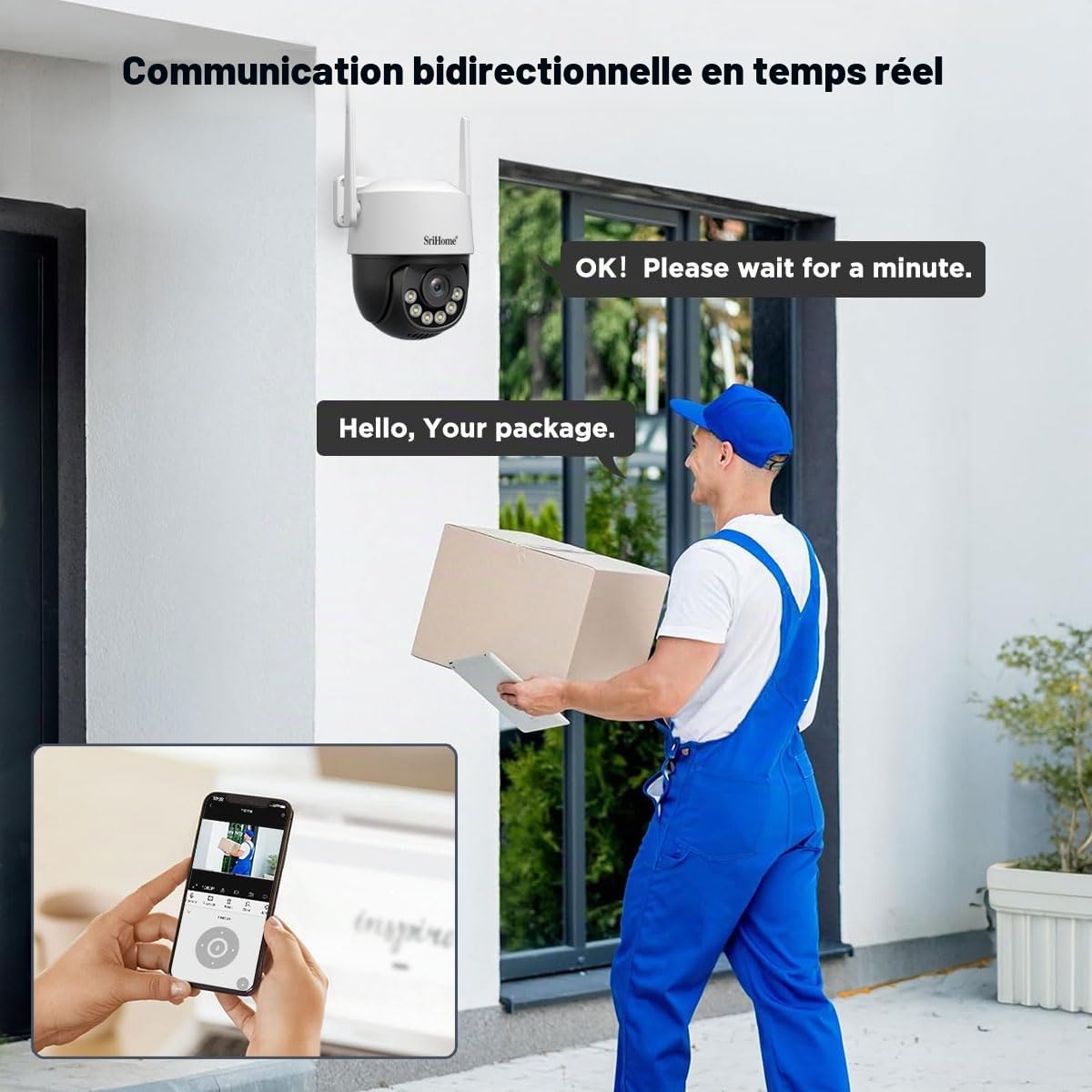 SRIHOME 8MP 2.4/5GHz PTZ caméra de Surveillance WiFi extérieure 3X électronique Zoom Suivi Automatique détection Humaine Audio Vision Nocturne bidirectionnelle