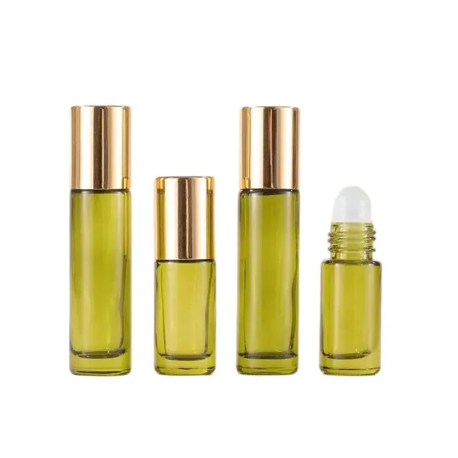 Roll-On-Flaschen, 5/10 ml, olivgrüne Glasflaschen für ätherische Öle und Augencreme, Nachfüllflaschen (5 ml weißer Deckel, Stahlroller)