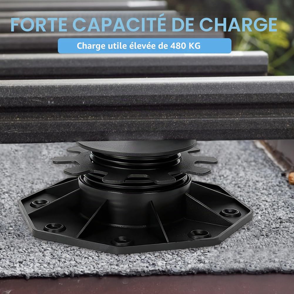 Lot de 12 plots réglables en hauteur - Auto-nivellement - Pour dalles et planches de terrasse - Paliers de terrasse réglables (30 à 60 mm) - Structure pour plaques - Capacité de charge de 550 kg