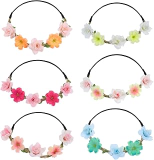 6 Stück Blumenkranz Stirnband, Haare Kinder, Haarkranz Blumen Bohème, Haarreif Blumen, Haarschmuck Mädchen, für Bräute, Brautjungfern, Blumenmädchen Hochzeit Kopfschmuck für Damen