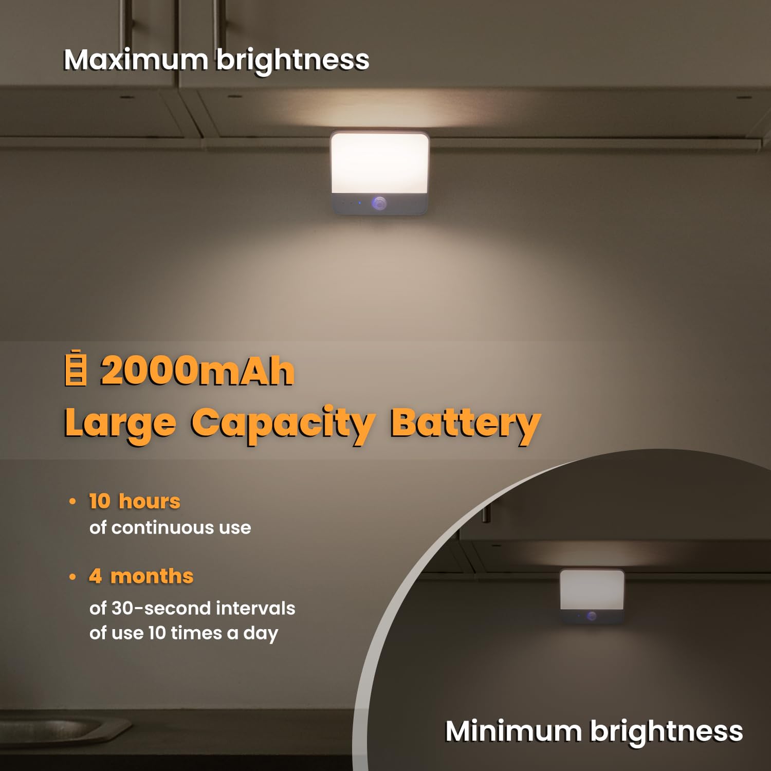 Luz con sensor de movimiento DAZZY DOT para interiores, recargable, luz nocturna con batería de 2000 mAh, luces nocturnas adhesivas con activación por movimiento (paquete de 2), luces regulables