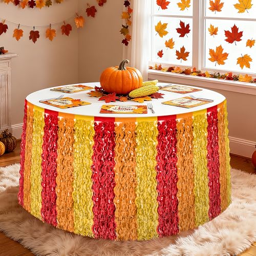 image for Huskein Thanksgiving Table Skirt Decor, 2 Pack Red Orange Gold Desk Sk