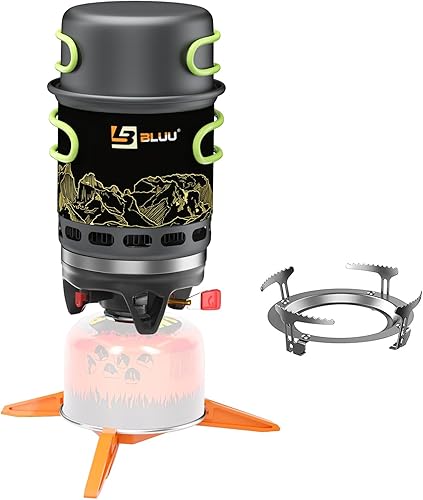 BLUU GEMINI - Estufa de propano 2 en 1 para mochilero, quemador portátil de gas para campamento al aire libre con kit de sistema de cocción de olla
