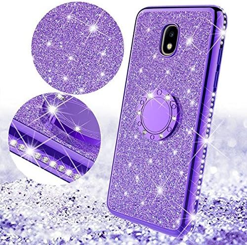 Galaxy Wireless Cute Glitter Phone Case Compatible for Samsung Galaxy J7 Crown Case,Galaxy J7 Star,J7 2018,J7v 2nd Gen,J7 Refine Case,Girls Women Bling Diamond Ring Kickstand Thin Sparkly, Purple