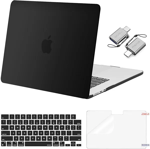 MOSISO Compatible with MacBook Air 15 inch Case 2025 2024 2023 M4 A3241 M3 A3114 M2 A2941 with Liquid Retina Display Touch ID, Plastic Hard Shell&Keyboard Cover&Screen Film&Type C, Black