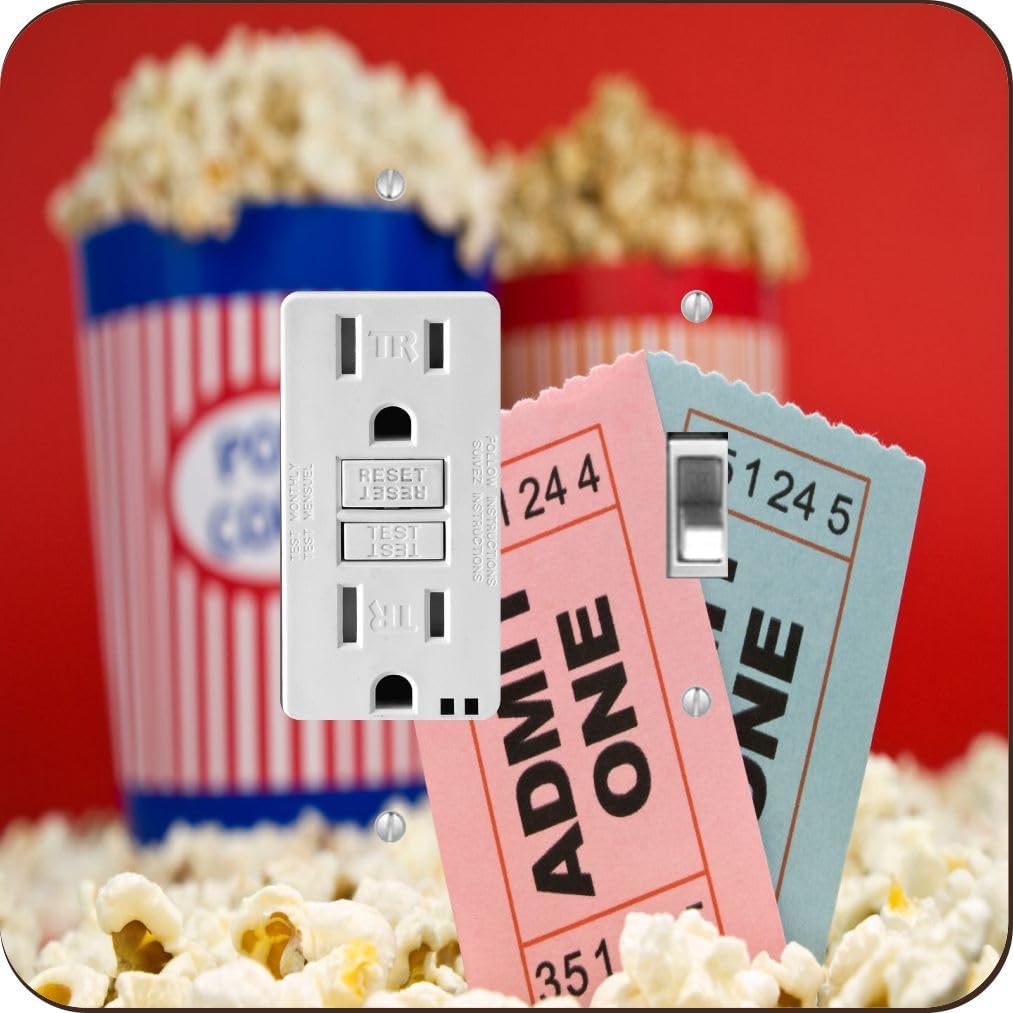 Admit One Movie Ticket Popcorn Red -Light Switch Plate Cover - Double GFI Double Rocker - Two Gang Switch Plate Cover Switch Plate Cover