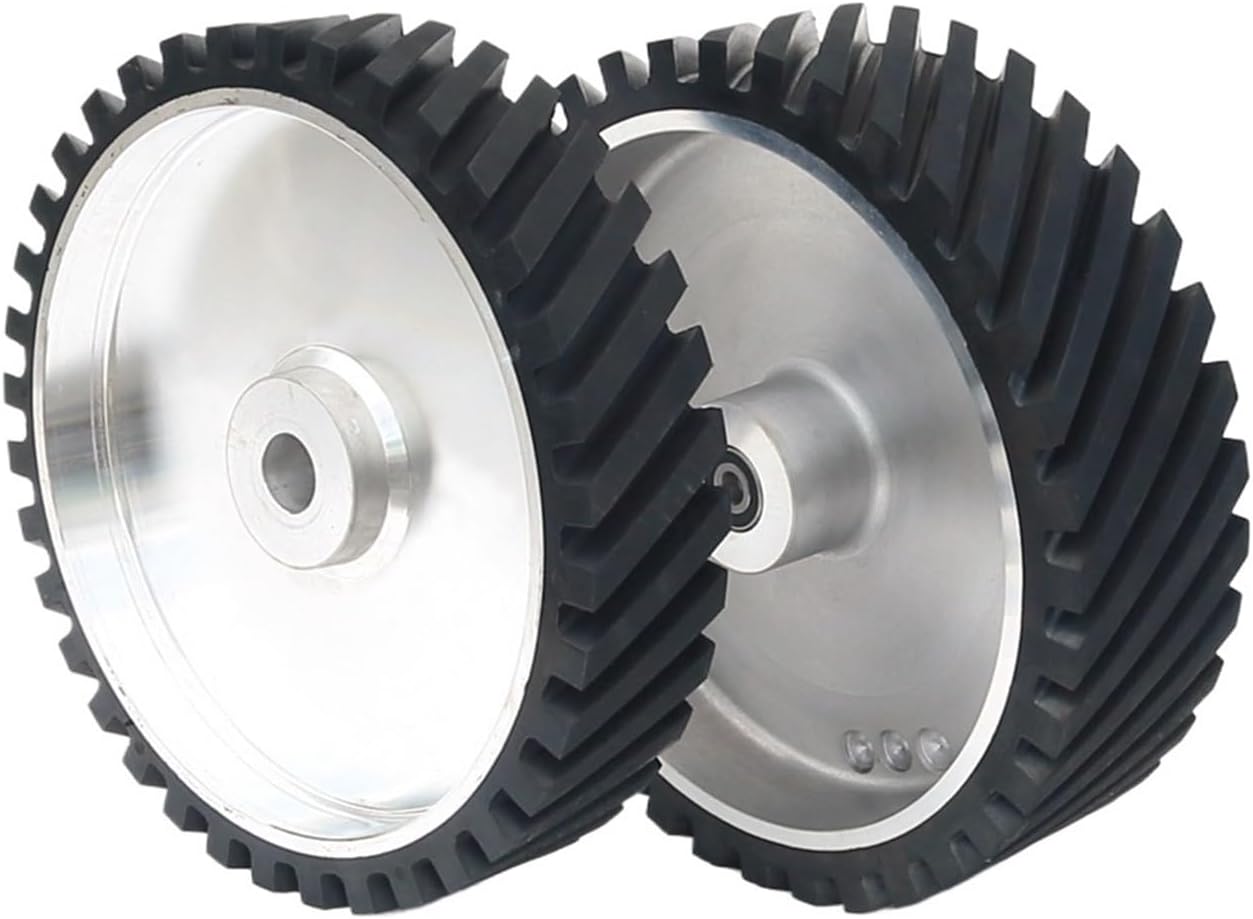 350x75mm/100mm Grooved Rubber Contact Wheel Belt Grinder Dynamically Balanced(350x100mm,ID 25mm)