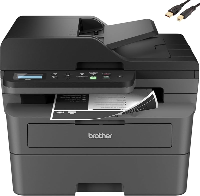 Impresora láser monocromática inalámbrica 3 en 1 serie DCP-L26, 36 ppm en negro, 250 hojas, impresión celular, impresión automática a doble cara, prueba de suscripción de actualización, gris, con cable de impresora MTC