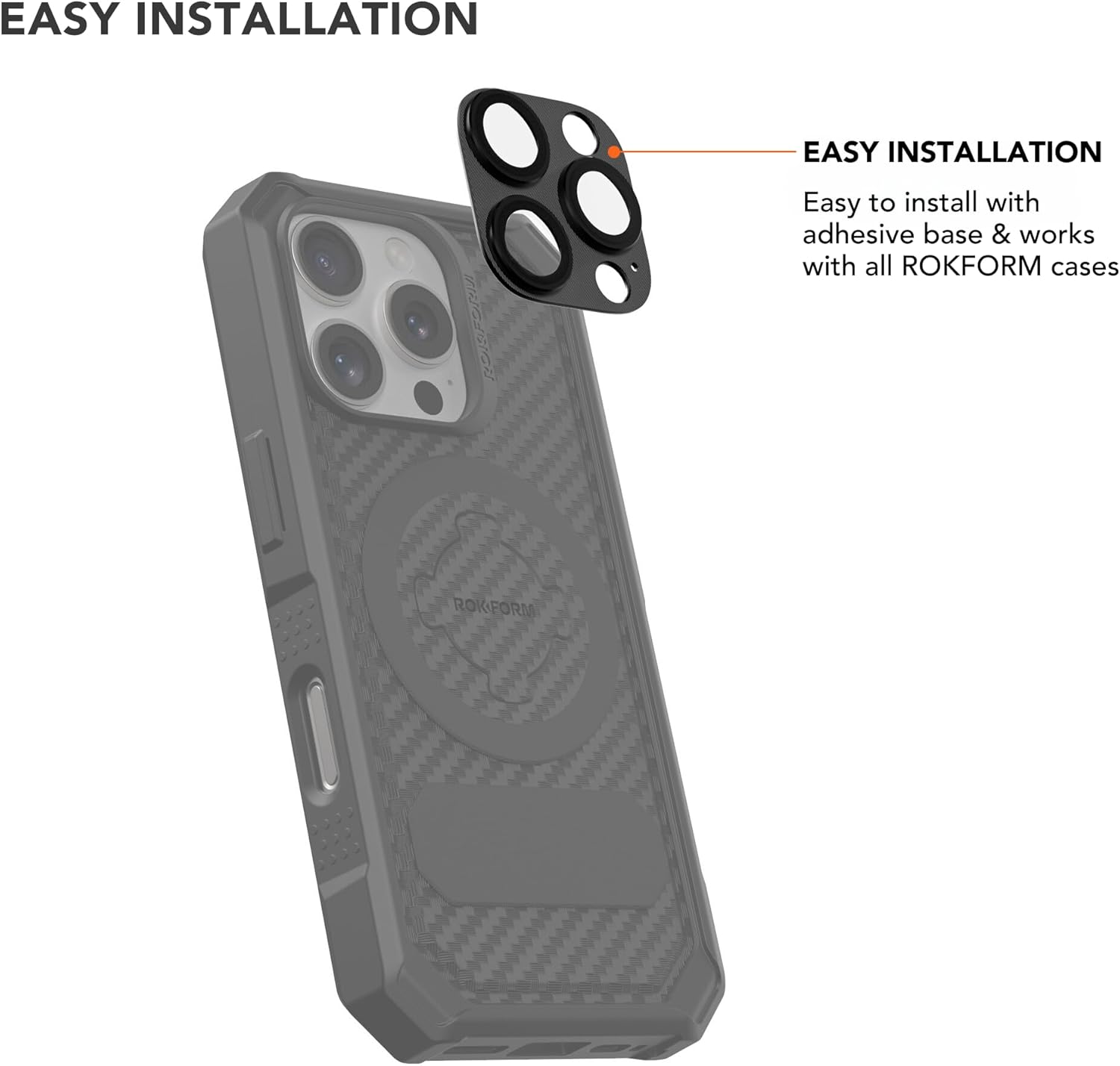 Rokform - Camera Lens Protector Compatible with the iPhone 16 Pro and iPhone 16 Pro Max, 9H Tempered Glass with Aluminum Body & Rings, Case Friendly (Clear)