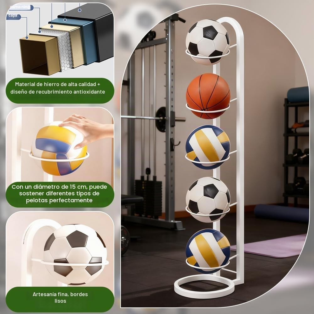 Soporte Balón Fútbol 5 Niveles, Estante Metálico Vertical para Baloncesto, Estantería Almacenaje Pelotas
