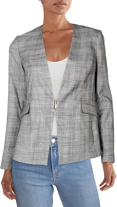 Amazon.com: DKNY Blazer sin cuello a cuadros pequeños para mujer : Ropa,  Zapatos y Joyería