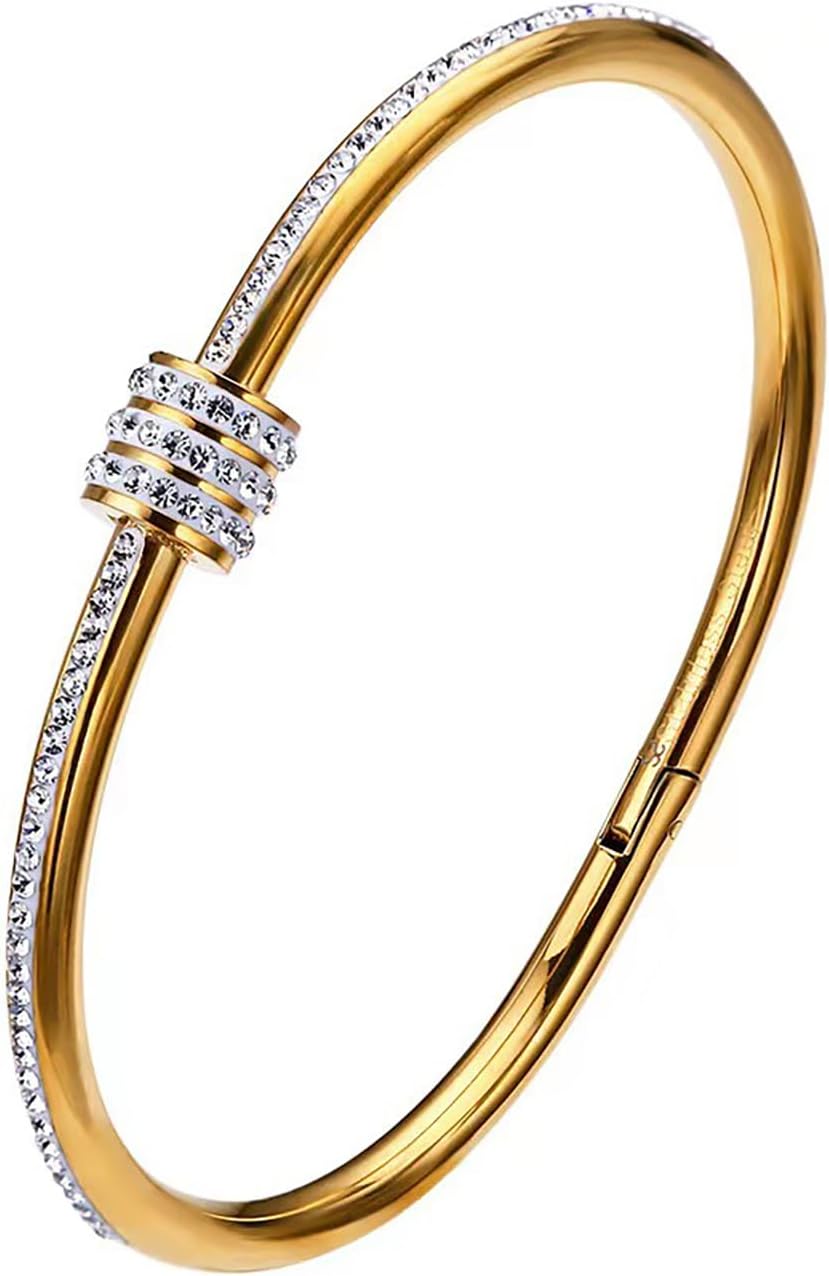 18K Gold Plated Cubic Zirconia Bracelet for Women, Lucky Bead Crystal Bangle Bracelet Retro Love Cuff Jewelry Birthday Gifts