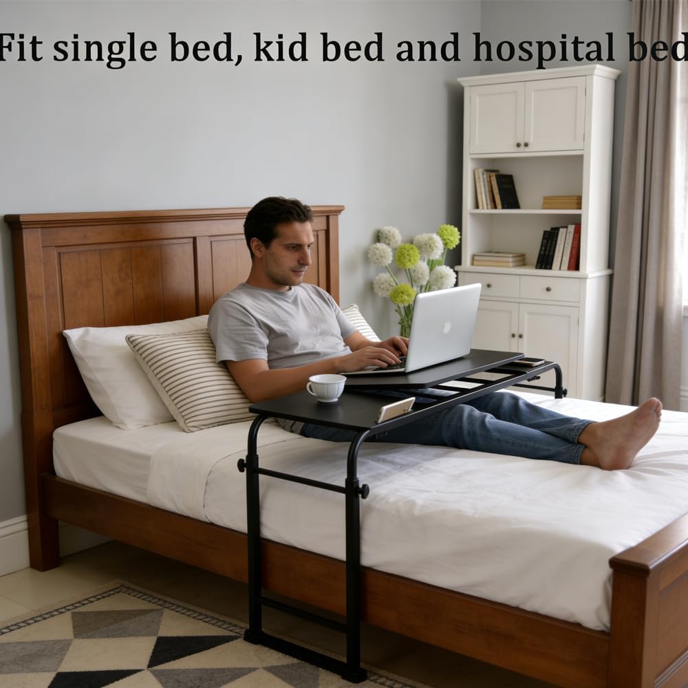 KOMOREBI Overbed Table with Wheels Laptop Desk Cart Table Over The Bed Table Adjustable Height and Length for Hospital and Home use