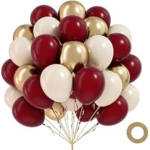 62pcs 12inch Burgundy and Gold Balloons with Maroon White Gold Balloons