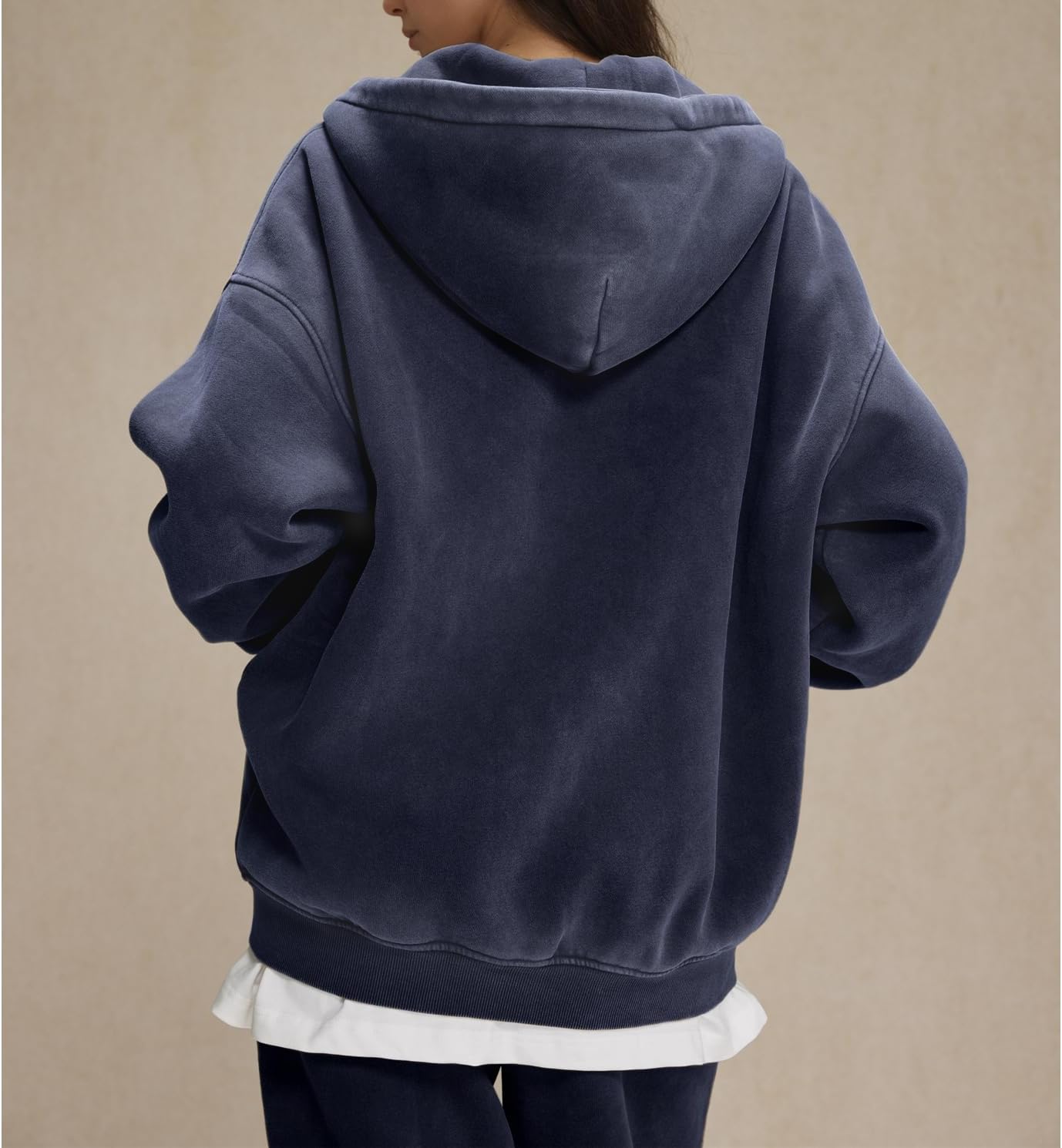 Womens Double Zip Up Hoodies Oversized Heavyweight Fleece Sweatshirt Acid Wash Hoodie Vintage Distress Cotton Jacket - Image 5