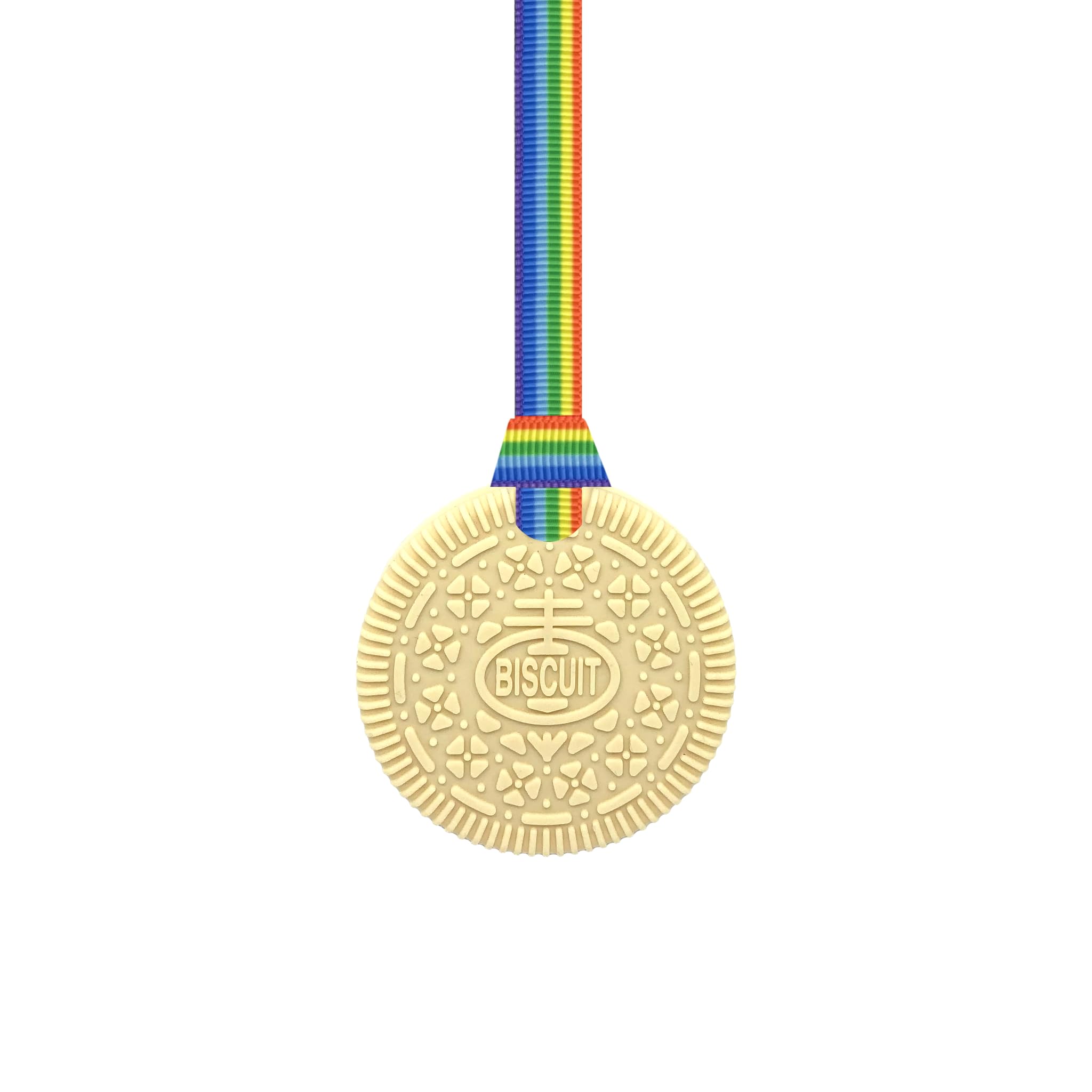 Sensory Oojamabobs Biscuit Sensory Chew Necklace with Lanyard - Custard - for Kids with Autism, Anxiety & ADHD - 100% Food Grade Silicone (Rainbow Pride, 70cm Lanyard)