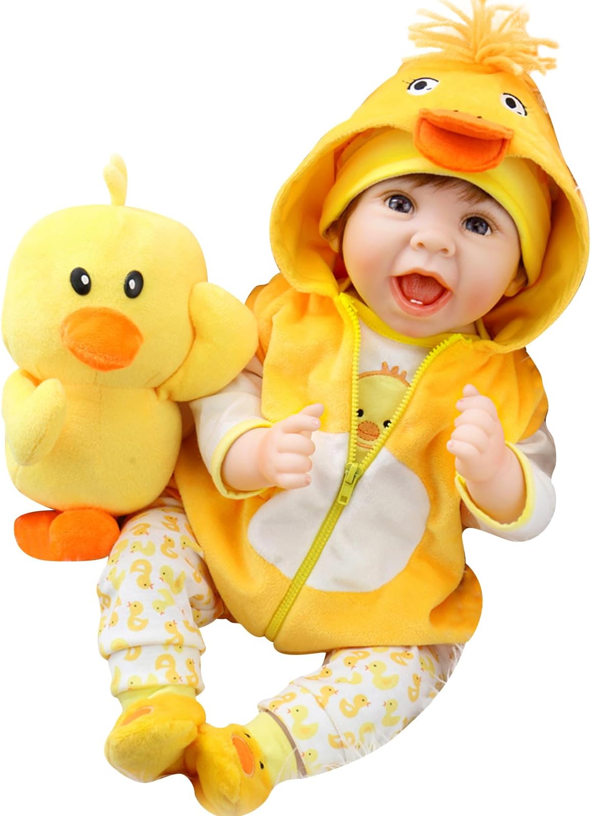 Aori Lifelike Realistic Reborn Baby Dolls 60cm Weighted Reborn Girl Doll with Yellow Clothes and Duck Toy Accessories Best Birthday Set for Girls Age 3
