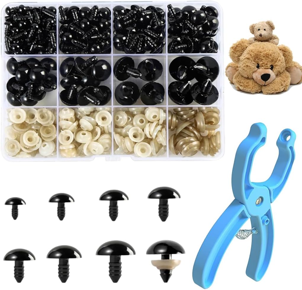 iSuperb 400 Pcs Mini Black Glass Eyes Kits for Crochet Craft Needle Felting Bears Safety Eyes DIY Halloween Decorations Crochet Stuffed Animals Crafting Tools, Each Sizes of 100pcs (2/3/4/5mm)