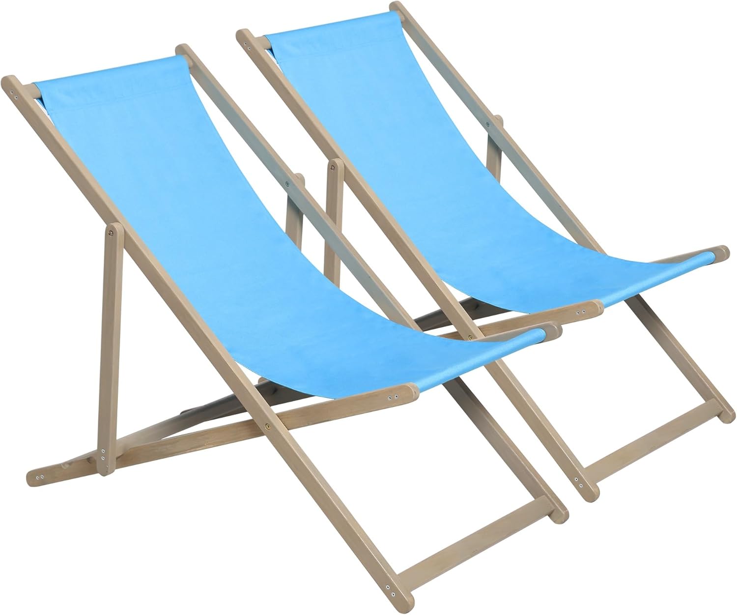 Beach Sling Patio Chair Set of 2 Solid Wooden Folding Outdoor Lounge Chairs 3 Level Adjustable Heights Reclining Deck Chairs Oxford Fabric Blue Portable for Garden Beach Camping Travel Patio L39 in
