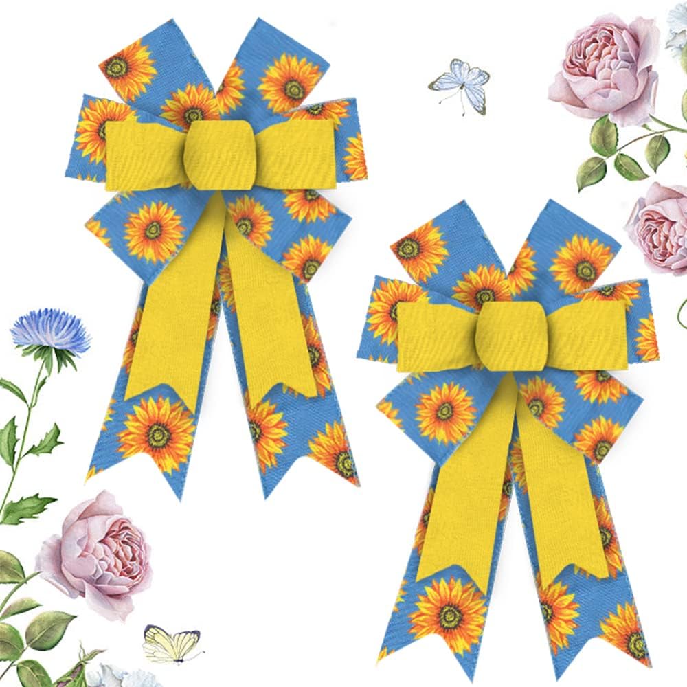 Hying 2 Pieces Spring Flowers Bows for Wreath, Summer