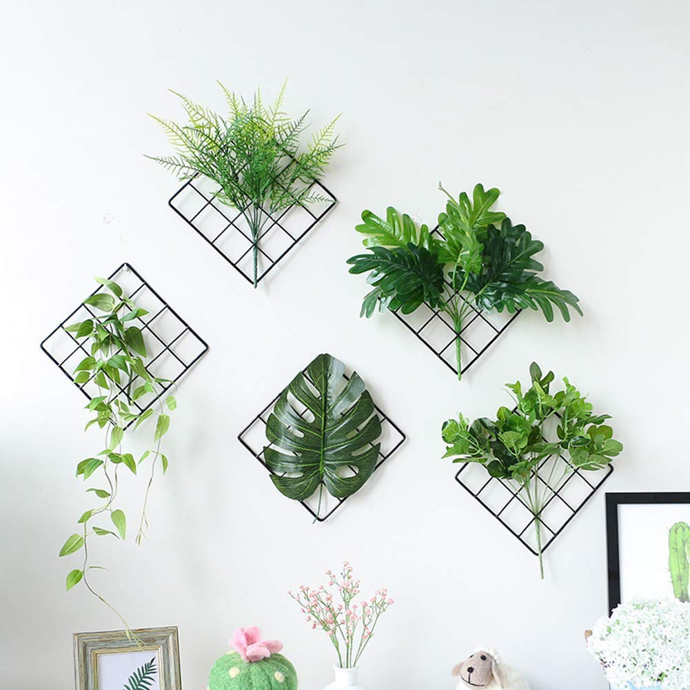 PIKIFY Painted Wire Wall Grid Panel Decorative Steel Hanging Art Display Photo (12" X 12",Black) Decorative Show Pieces Wall Mounted-6PC Without Flowers 2